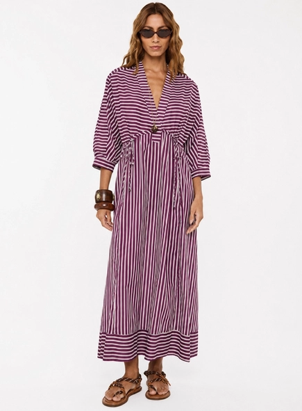 vestido midi kaftan voil listrado animale