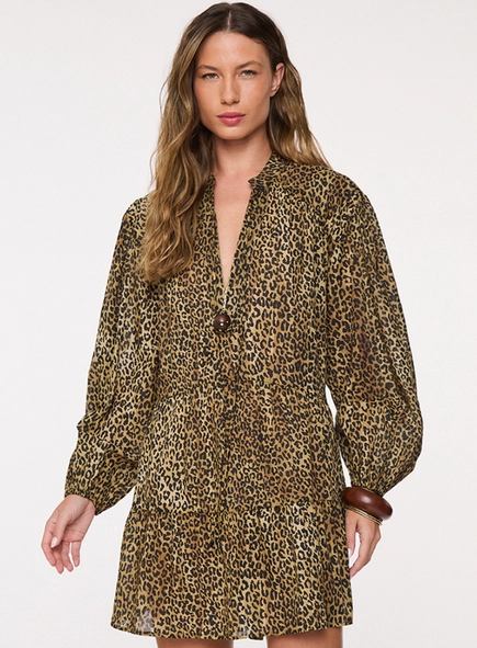 vestido bata curto voil onça animale
