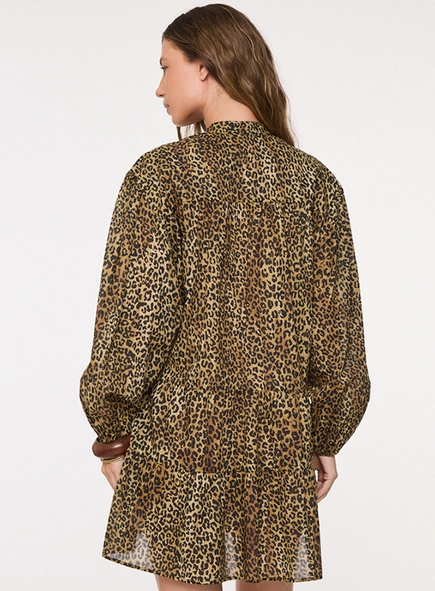 vestido bata curto voil onça animale