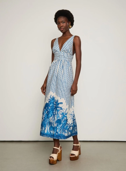 vestido midi pala franzida loc selvatica animale