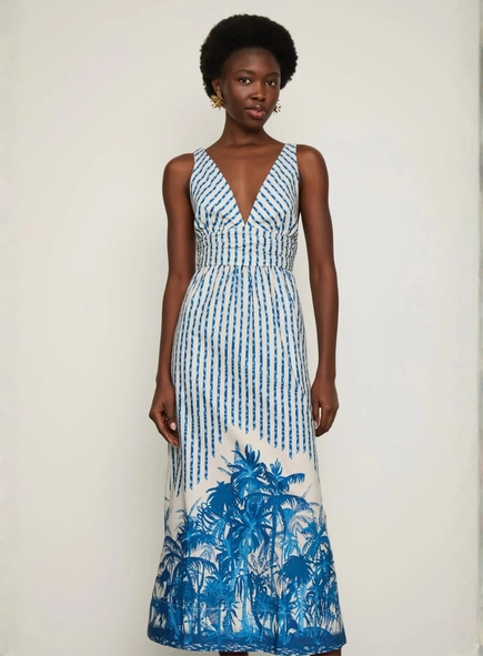 vestido midi pala franzida loc selvatica animale