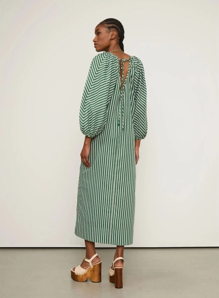vestido midi manga bufante voil listrado animale