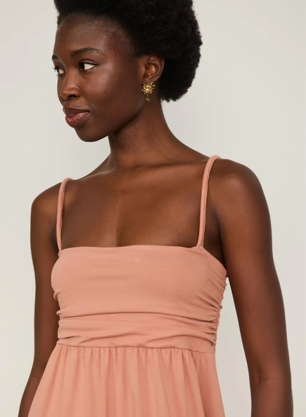 vestido midi busto franzido animale
