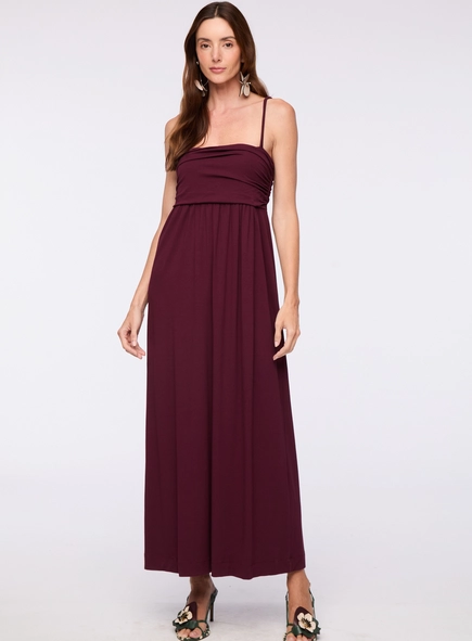 vestido midi busto franzido animale
