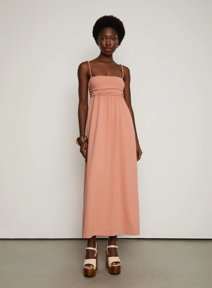 vestido midi busto franzido animale