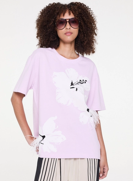 camiseta fun flor pluma animale