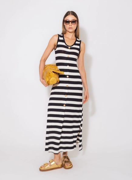 vestido midi crochêt listrado borda barroca