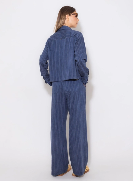 camisa amarração denim listra borda barroca