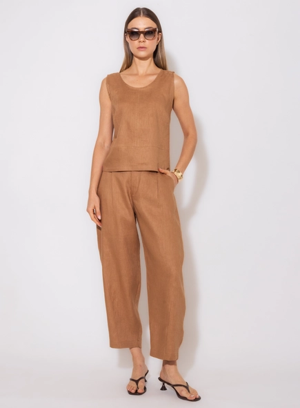 calça ampla linho 100% borda barroca