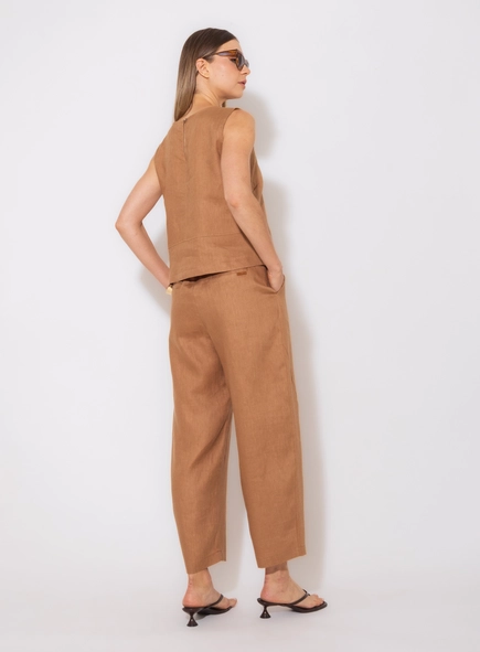 calça ampla linho 100% borda barroca