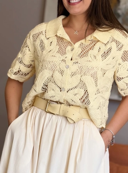 blusa polo crochê sunny