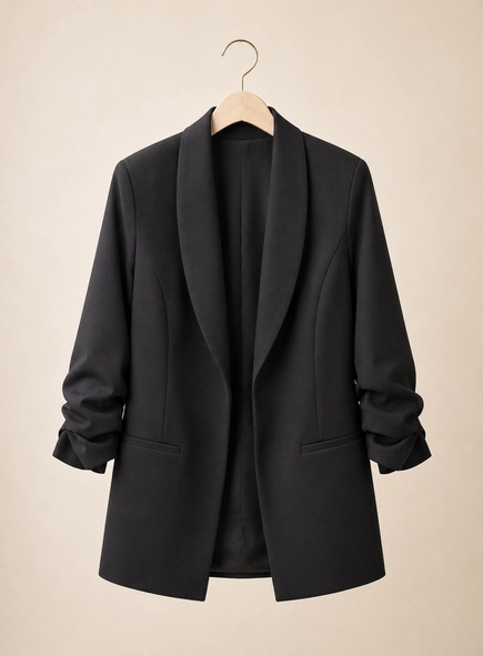 blazer alongado sem botão manga franzida