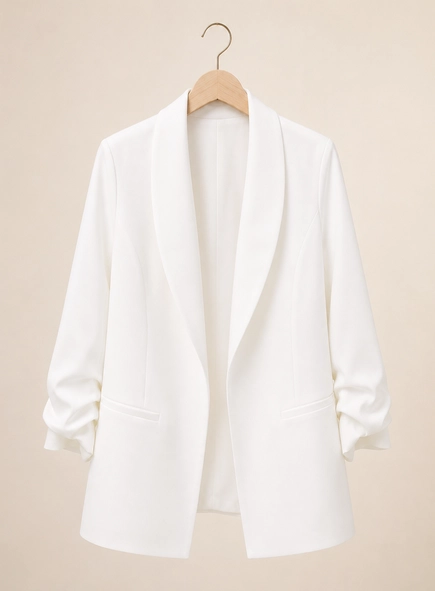 blazer alongado sem botão manga franzida