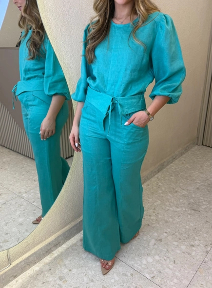 conjunto calça e blusa puro linho fabi