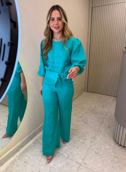conjunto calça e blusa puro linho fabi