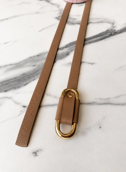 Cinto couro passante oval gold
