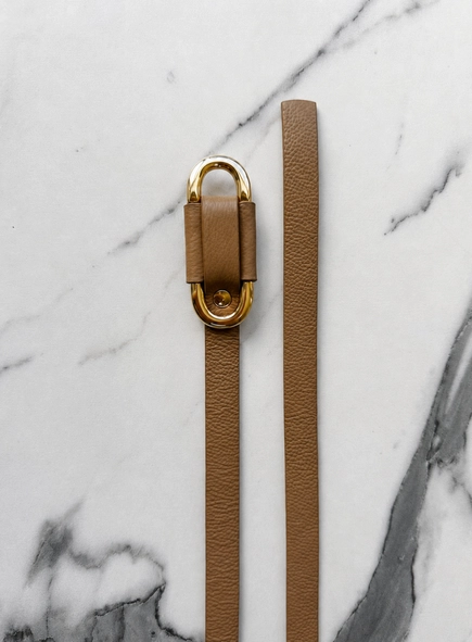 Cinto couro passante oval gold