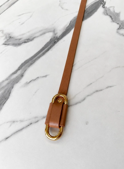 Cinto couro passante oval gold