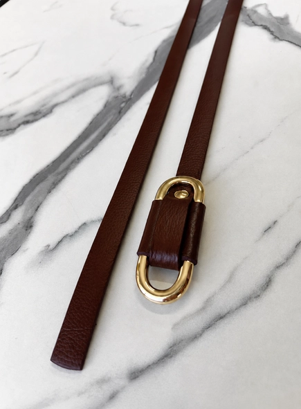 Cinto couro passante oval gold