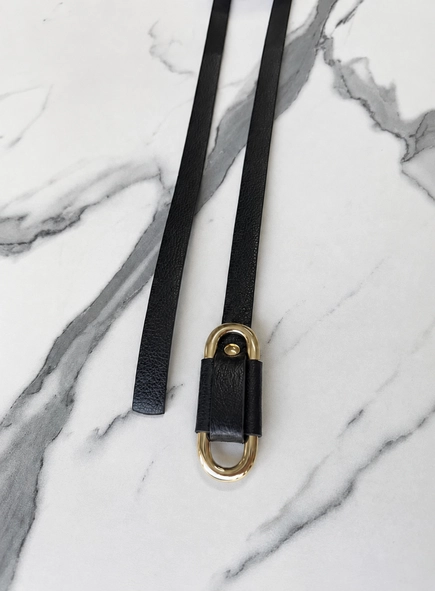 Cinto couro passante oval gold