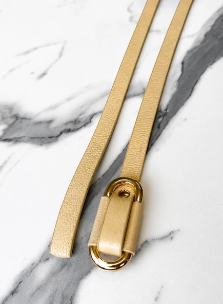 Cinto couro passante oval gold
