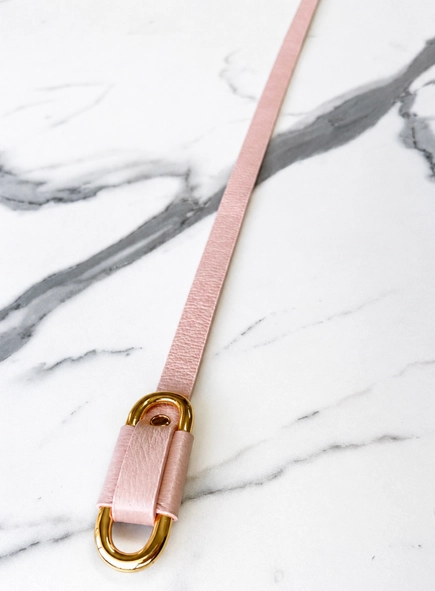 Cinto couro passante oval gold