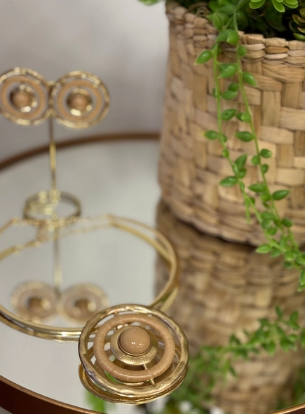 conjunto colar e brinco circulos wood