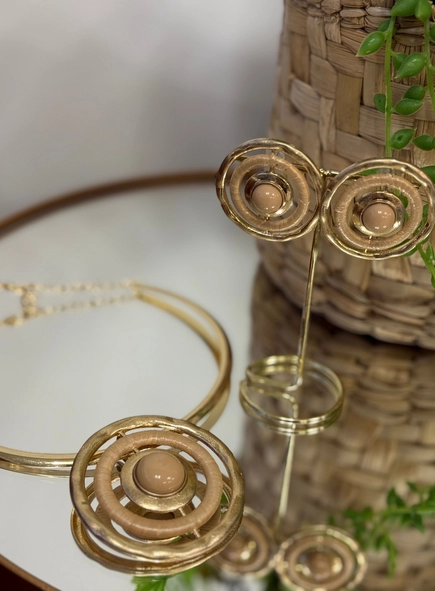 conjunto colar e brinco circulos wood
