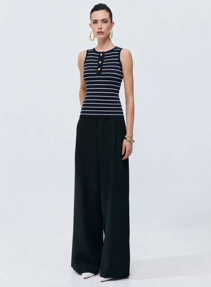 blusa sem manga navy golden bottons