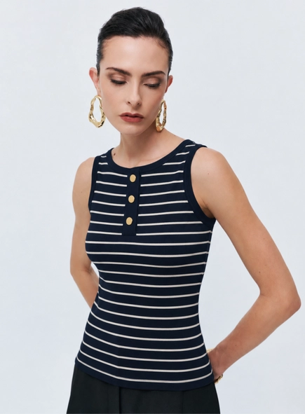 blusa sem manga navy golden bottons